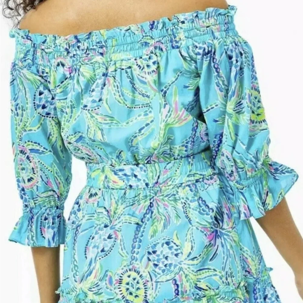 Lilly Pulitzer Sz XS Louisa off the shoulder Dress Turtle Season - Picture 3 of 15
